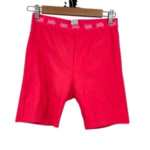 Yitty by Lizzo Pink High Waisted Biker Shorts Logo Waistband Size Medium
